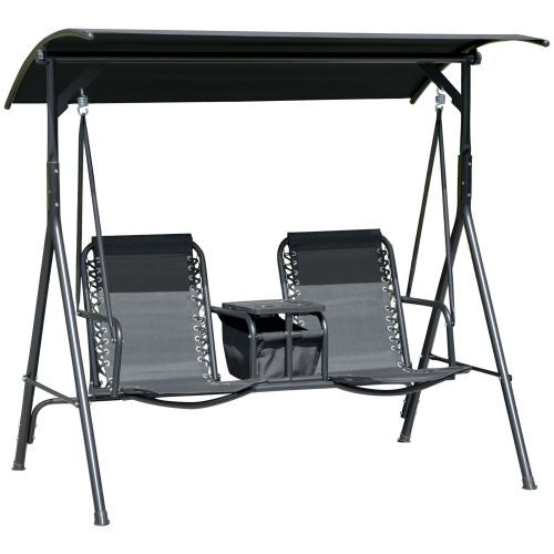 Outsunny 2-Seat Patio Swing Chair, Outdoor Canopy Swing Glider with Pivot Storage Table, Cup Holder, Adjustable Shade Outsunny 2-Seat Patio Swing Chair, Outdoor Canopy Swing Glider with Pivot Storage Table, Cup Holder, Adjustable Shade