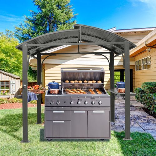 8x5FT Arc Roof, Grill Canopy for Outdoor Grill w/Double Galvanized Steel Roof and 2 Side Shelves, BBQ Gazebo Grill Tent for Patio Garden Backyard 8x5FT Arc Roof, Grill Canopy for Outdoor Grill w/Double Galvanized Steel Roof and 2 Side Shelves, BBQ Gazebo Grill Tent for Patio Garden Backyard