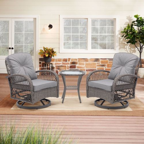 3pc Outdoor Swivel Rocker Patio Chairs 360 Rocking Set With Thick Cushions 3pc Outdoor Swivel Rocker Patio Chairs 360 Rocking Set With Thick Cushions